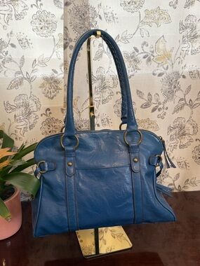 Classic Blue Faux Leather Tote Bag by Bravo